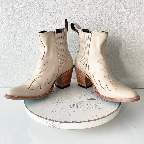 Lane CHELSEA Womens Cowboy Bootie 7.5 Western Ivory Short Cowgirl Ankle Boots - Picture 7 of 11